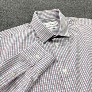 Mizzen+Main Leeward Dress Shirt Mens XL Blue Red Plaid Trim Fit Stretch